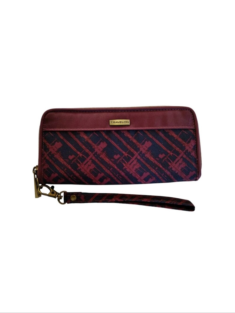 Travelon Wallet Maroon Burgundy RFID Card Holder Wristlet Strap Zip Around